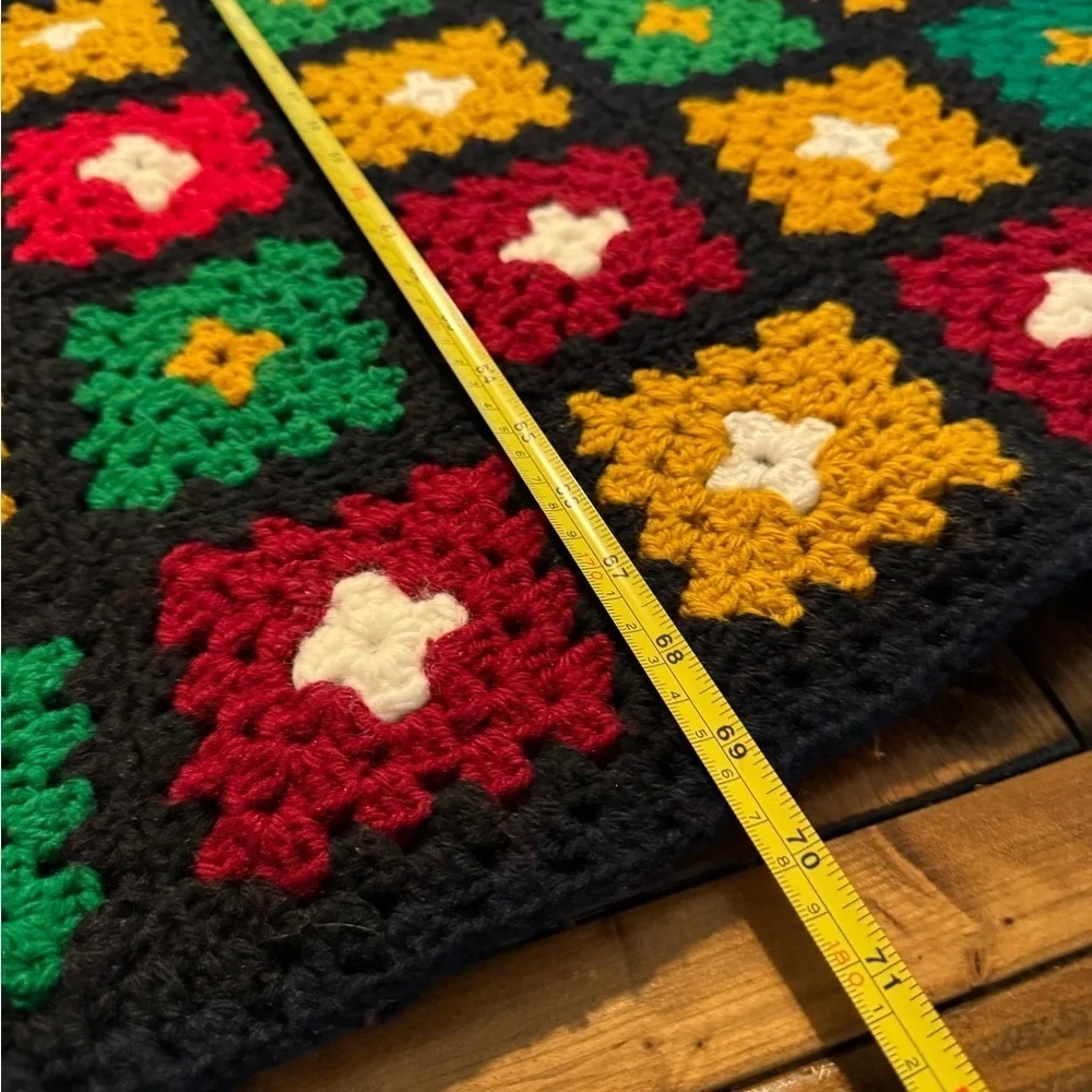 Crochet Lap Blanket. Handmade. 29”X59”. Black/red/green